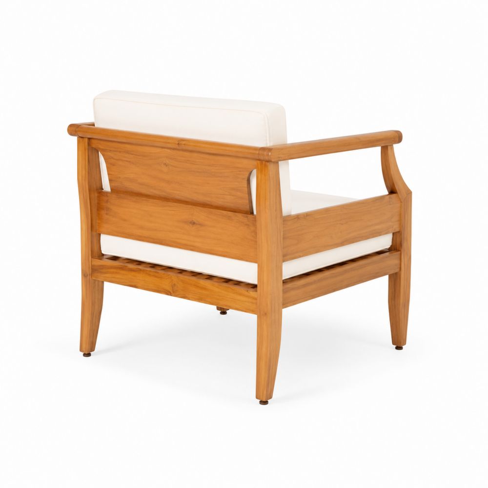 Sedia da Giardino in Legno di Teak con Cuscini Bianchi