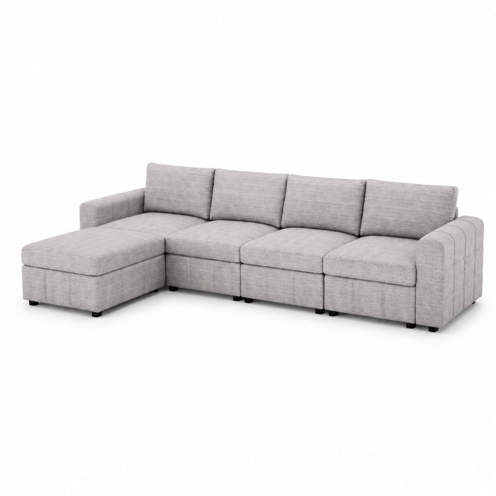 Divano modulare angolare con chaise longue in tessuto, 300x150x85 cm