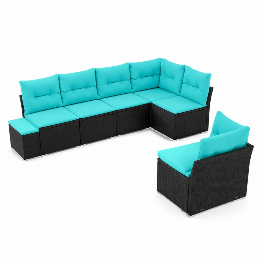Set Divano Modulare da Giardino in Rattan con Cuscini Turchesi