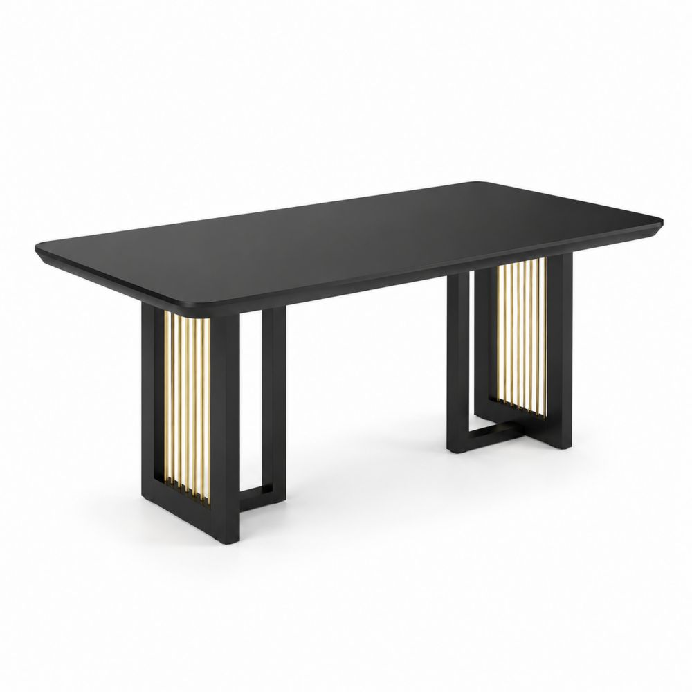 Tavolo da pranzo rettangolare 180x90 cm legno nero metallo nero/oro