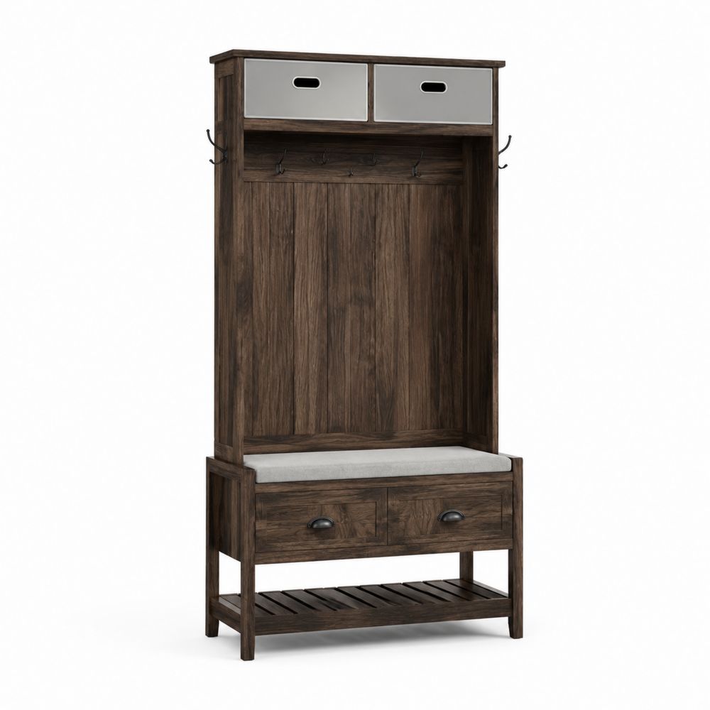 Appendiabiti in Legno Composito con Cuscino e Scaffali Marrone