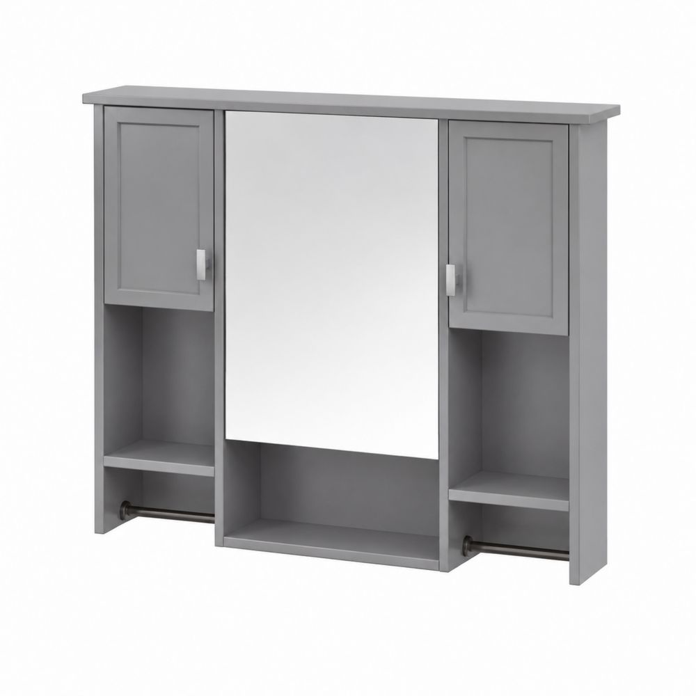 Specchiera da Parete con Ante e Scaffali in MDF e Vetro Grigio