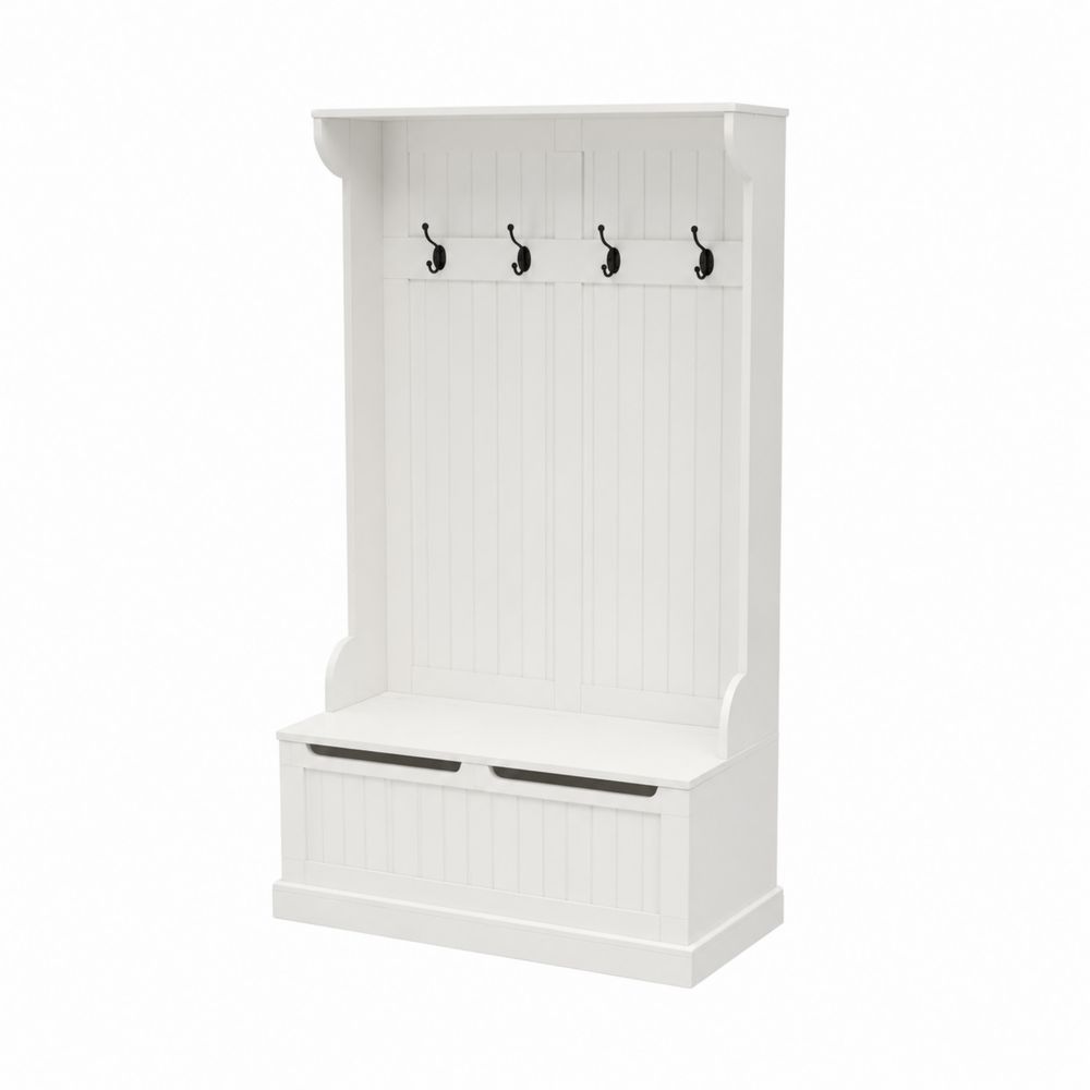 Appendiabiti in legno MDF bianco con panca e ganci
