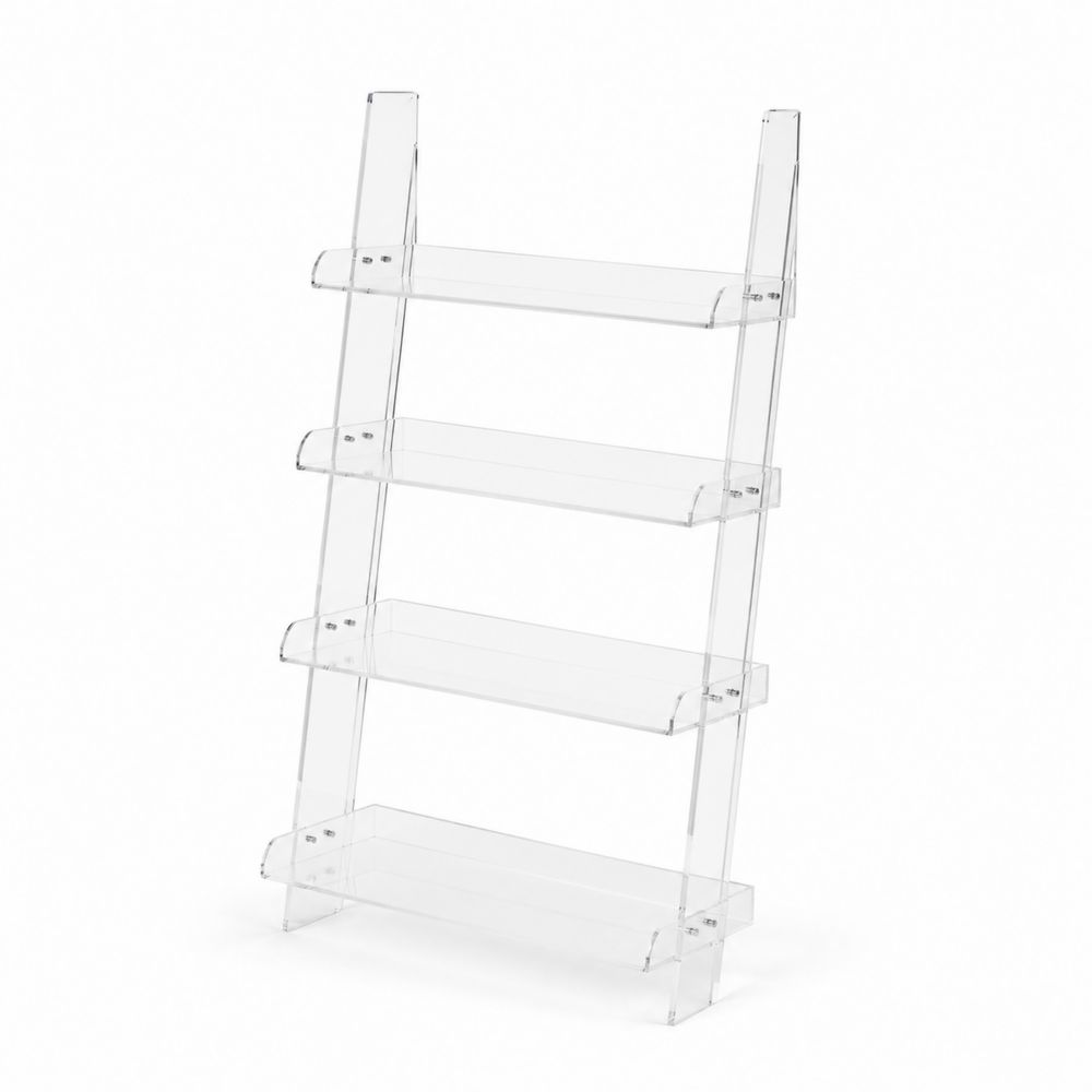 Scaffale libreria in vetro acrilico trasparente 4 ripiani 55x35x150 cm