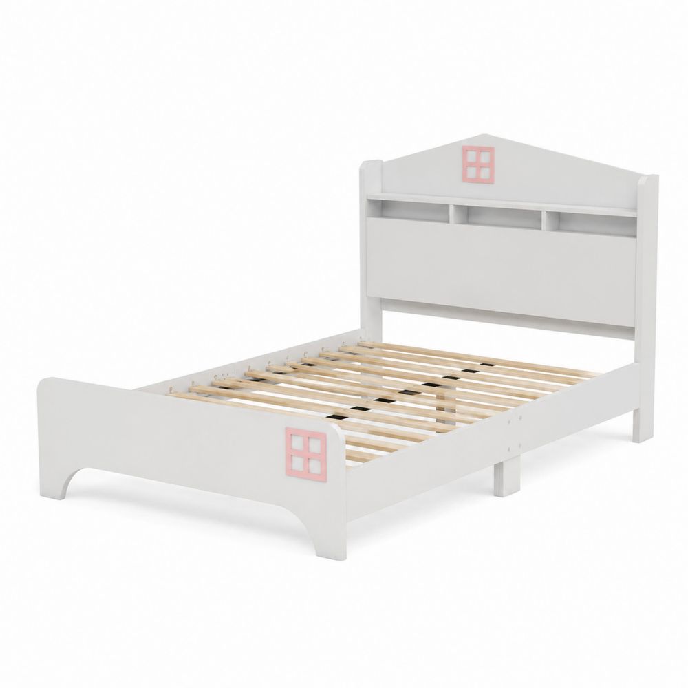 Letto per bambini in legno con ripiani integrati Bianco/Rosa 90x190 cm