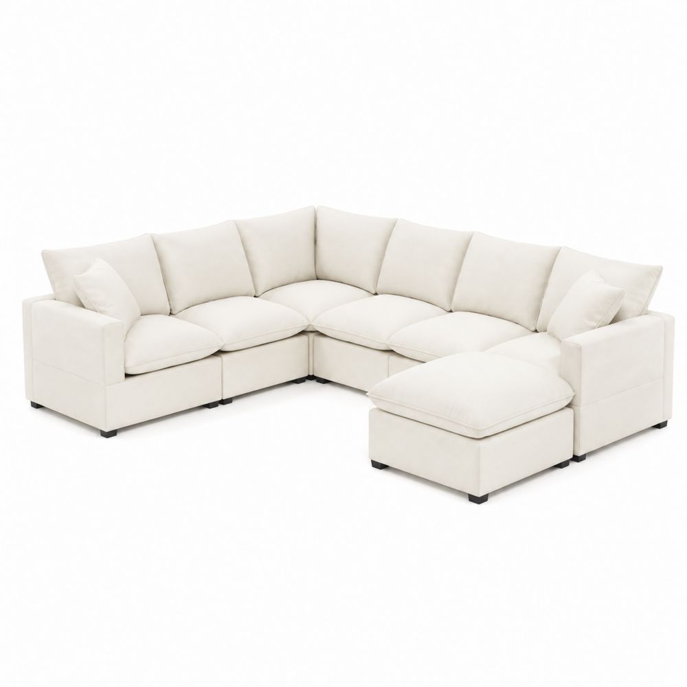 Divano angolare modulare in tessuto con chaise longue