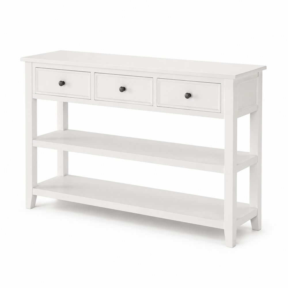 Consolle Rettangolare con 3 Cassetti in Legno Bianco