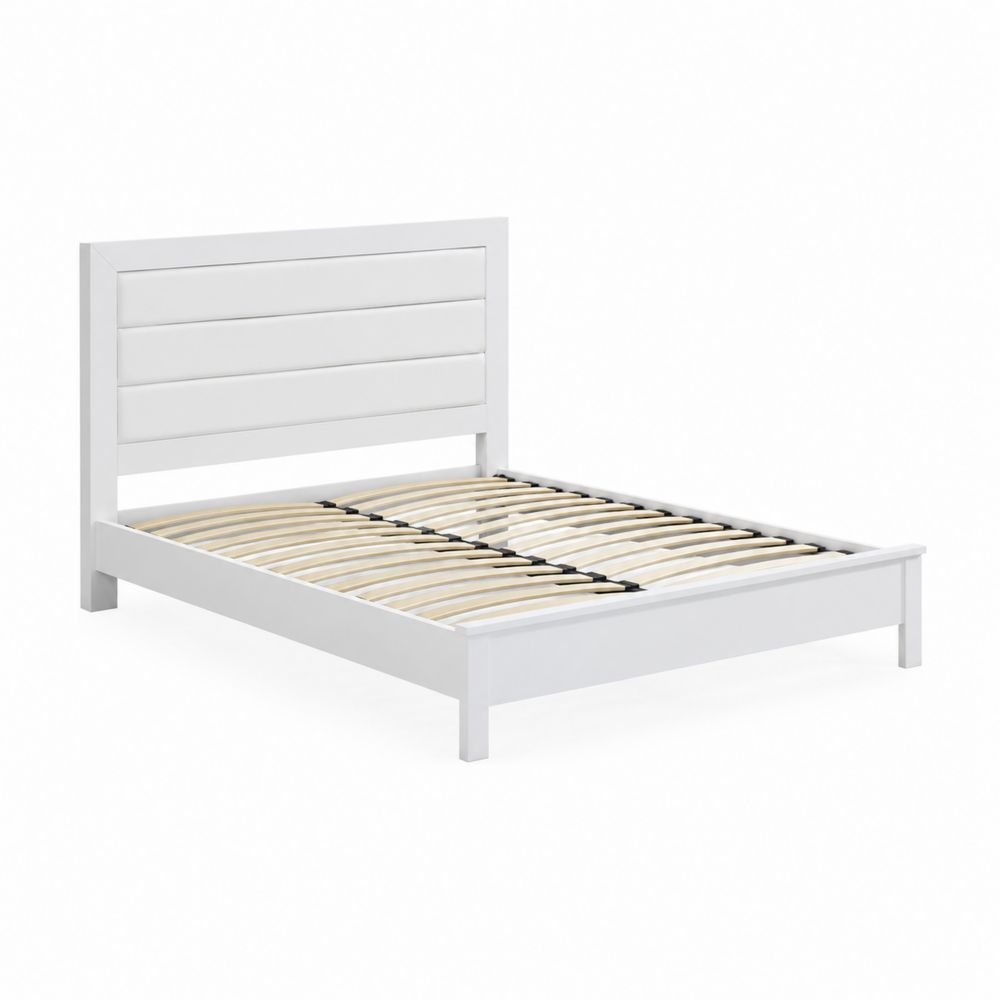 Letto Matrimoniale in Legno Bianco con Testiera Imbottita 200x160 cm
