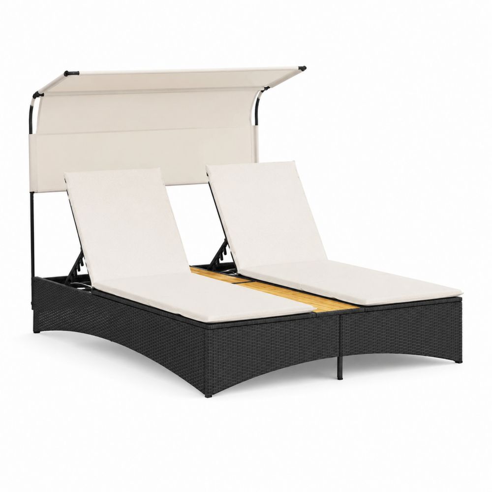 Lettini Prendi Sole Doppi in Rattan con Cuscini in Poliestere