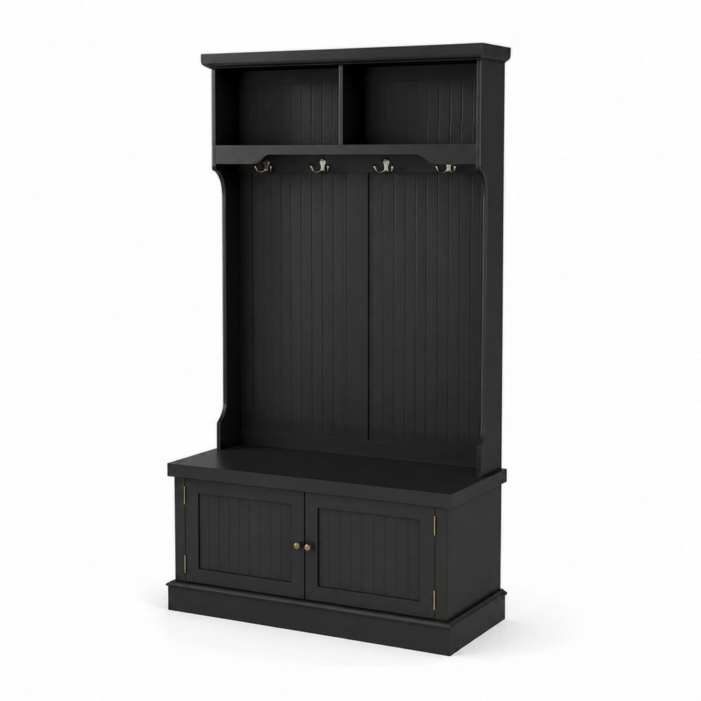 Appendiabiti in Legno MDF Verniciato Nero con Panca 180x100x40 cm