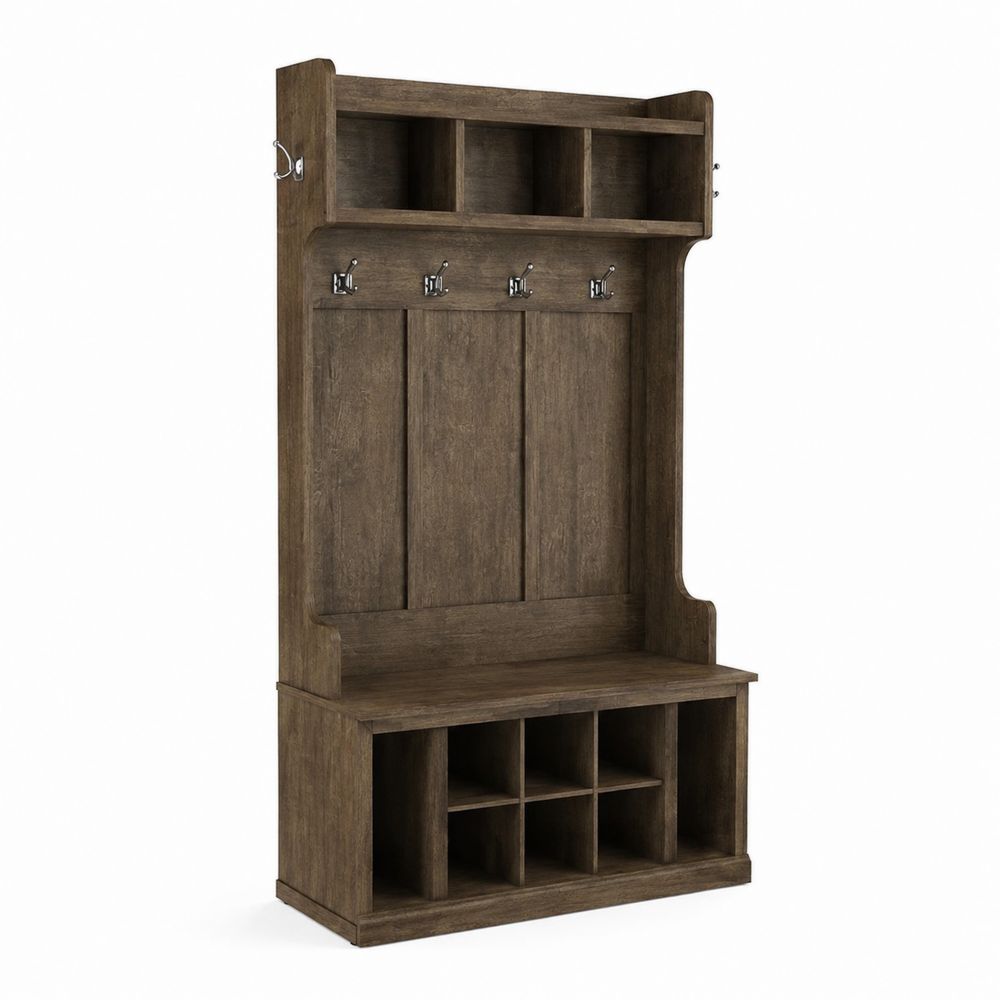 Appendiabiti in Legno con Scaffali e Panca 180x100x40 cm