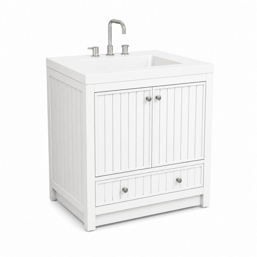 Mobile bagno in legno bianco con lavabo in ceramica