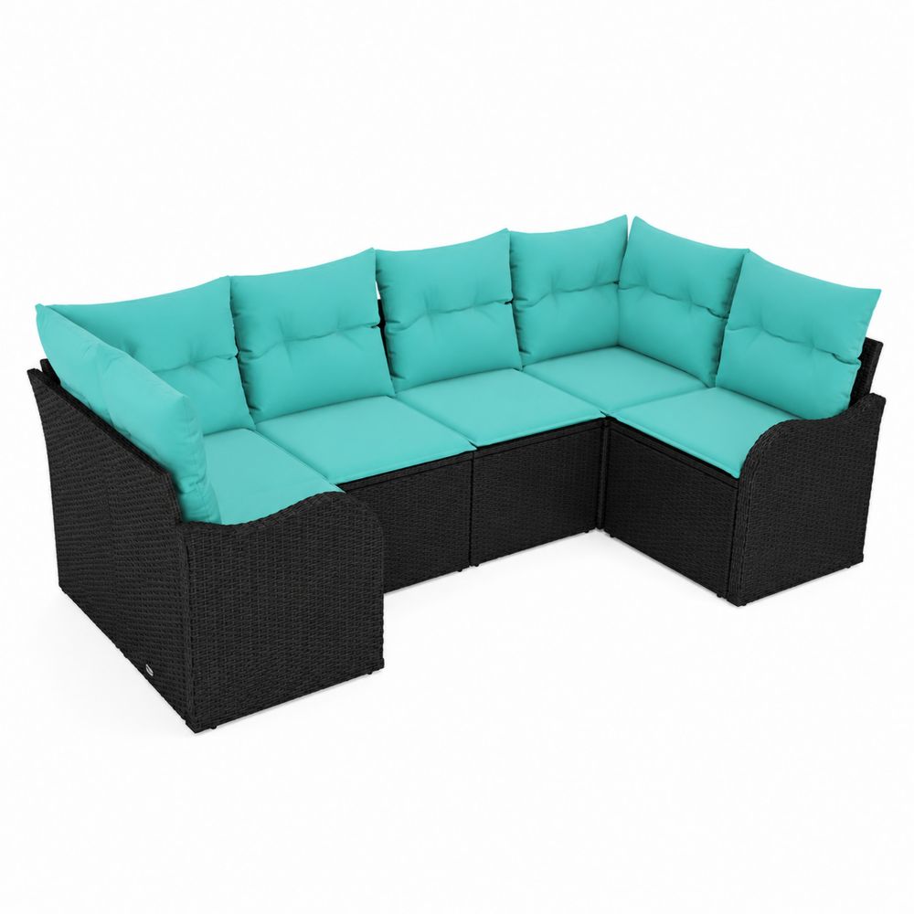 Divano modulare da giardino in rattan nero con cuscini turchesi