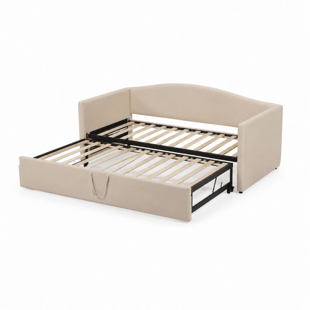 Letto Divano Estraibile in Tessuto Beige e Metallo