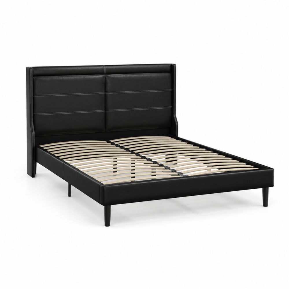 Letto in Ecopelle Nero con Testiera Imbottita
