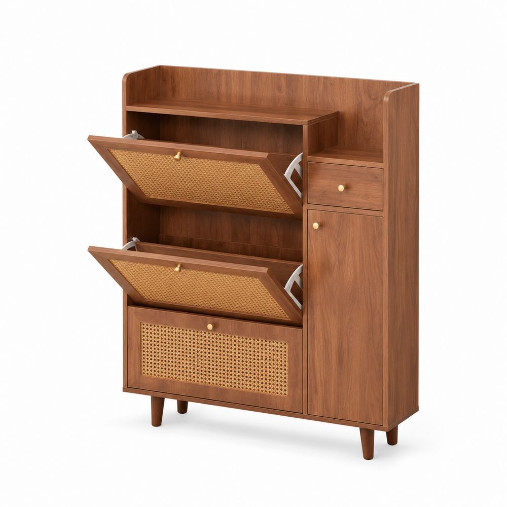 Scarpiera in Legno e Rattan 120x30x100cm