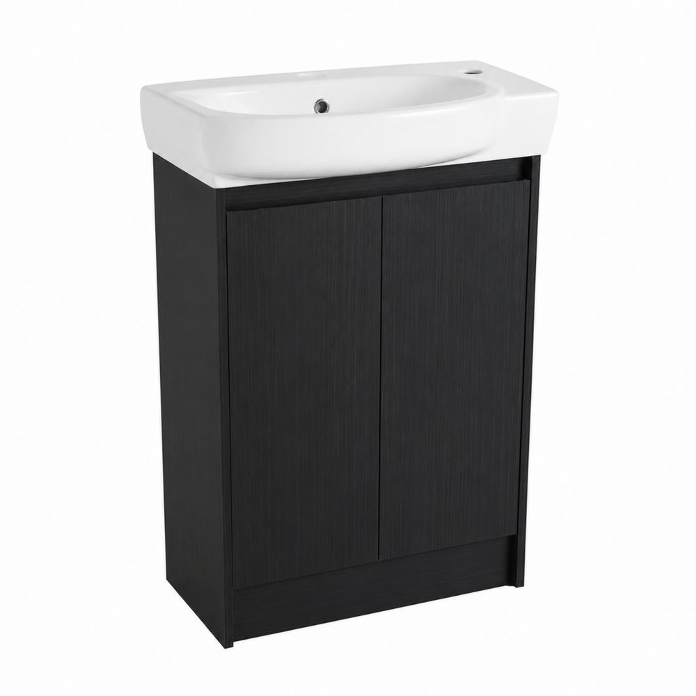 Mobile sottolavabo nero in MDF e lavabo in ceramica bianca