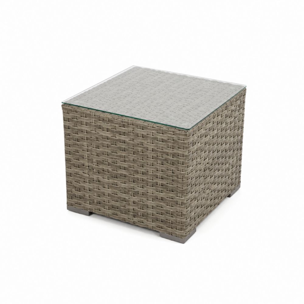 Tavolino Quadrato in Rattan con Vetro Temperato