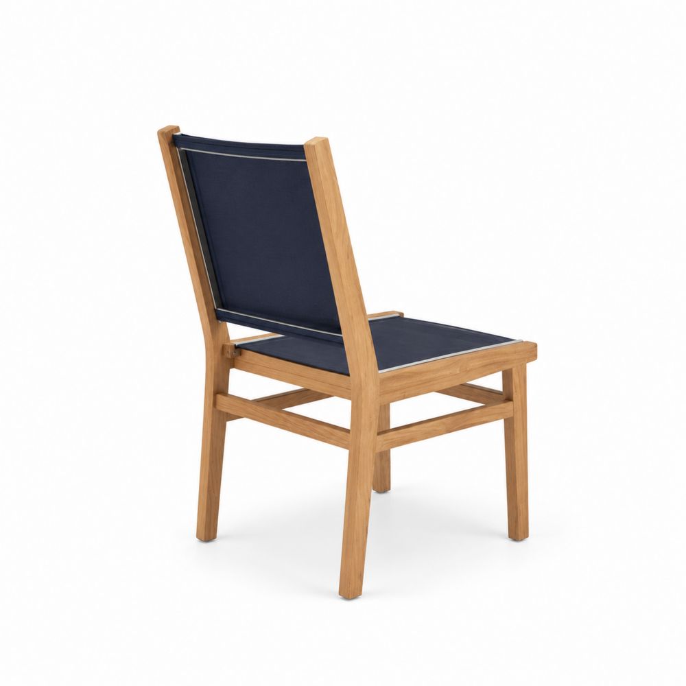 Sedia da giardino in legno di teak e tessuto blu