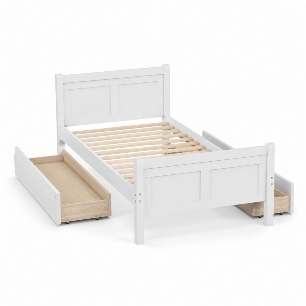 Letto in legno con cassetti estraibili Bianco 200x90 cm