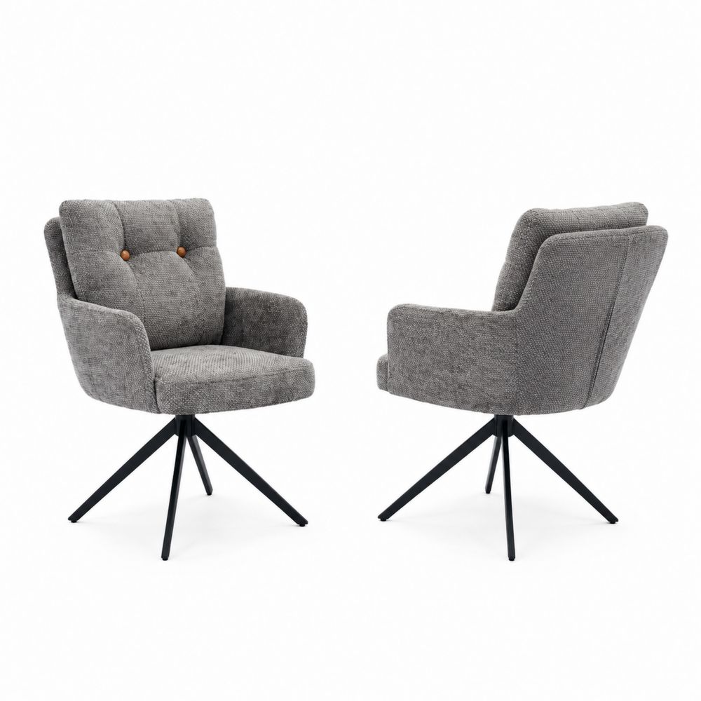 Set di Sedie in Tessuto Grigio con Gambe in Metallo Nero