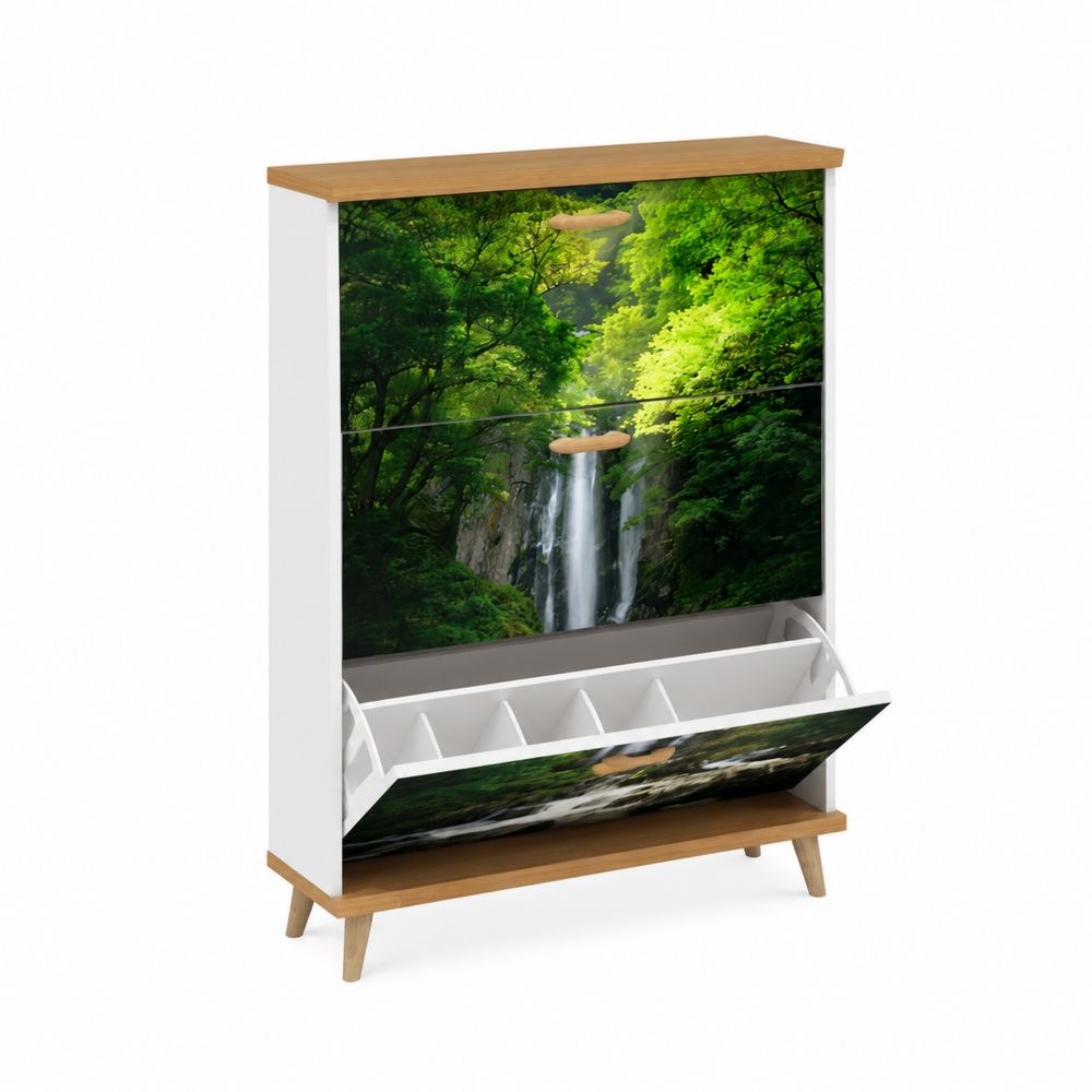 Scarpiera a Ribalta Rettangolare 3 Ripiani in Legno e MDF con Cascata