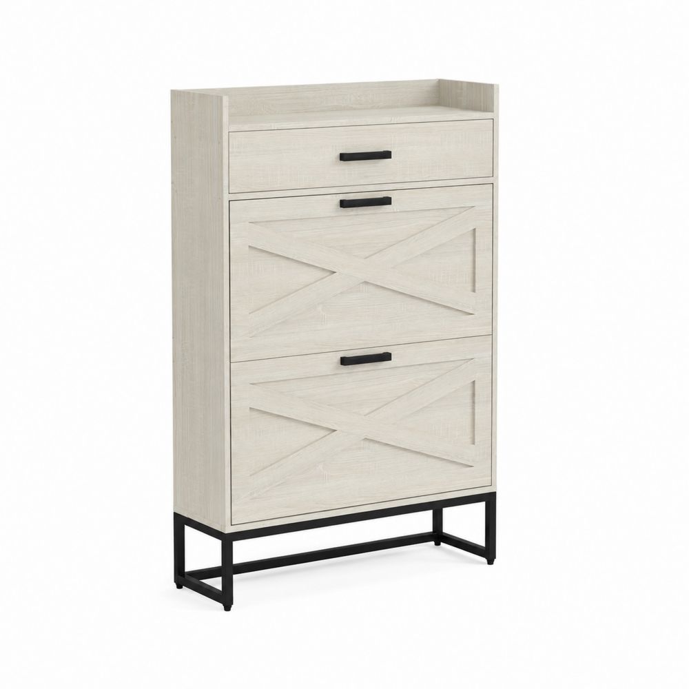 Scarpiera in legno ingegnerizzato con 3 scomparti, 70x30x120 cm, Bianco