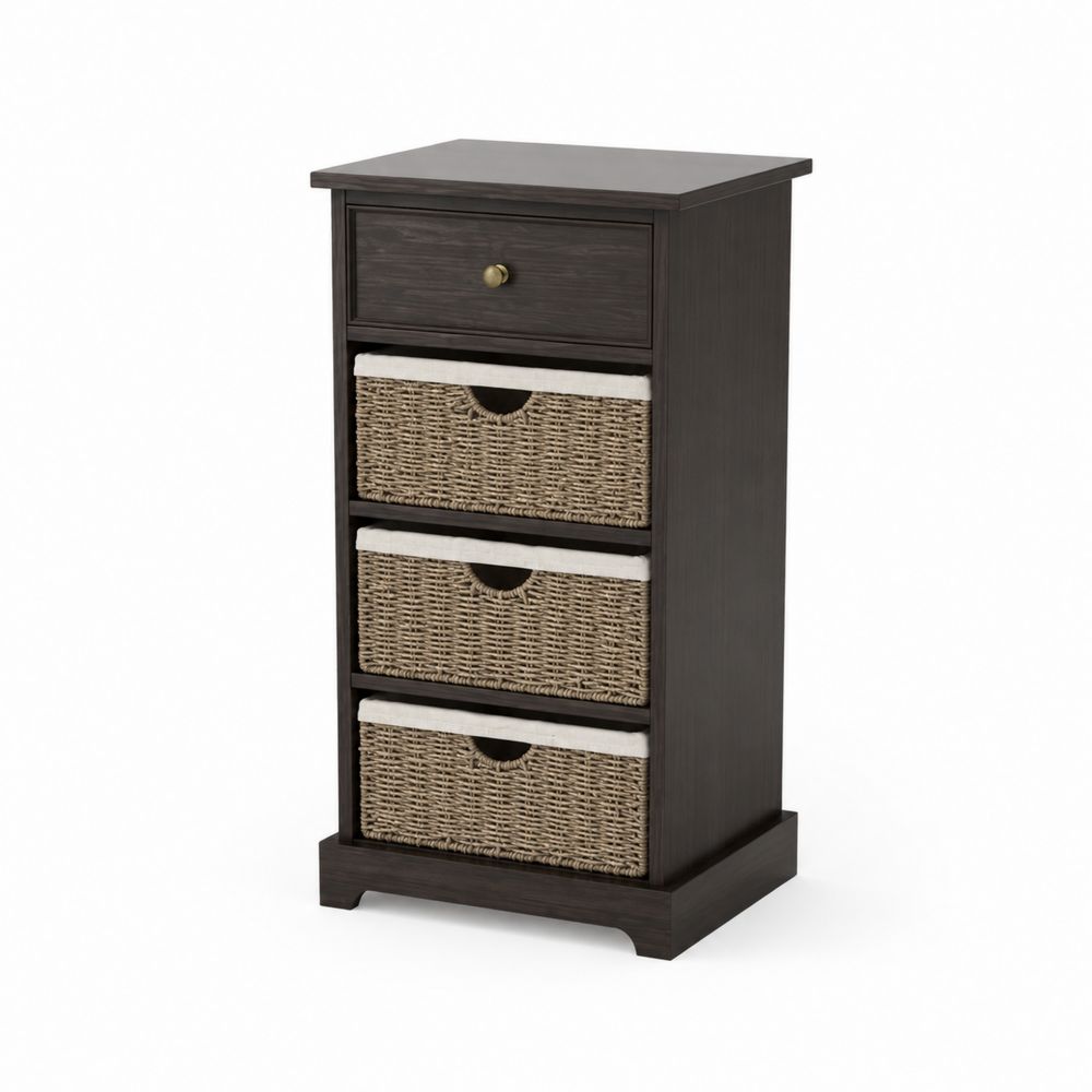 Cassettiera in MDF con cassetti in vimini, 45x35x90 cm