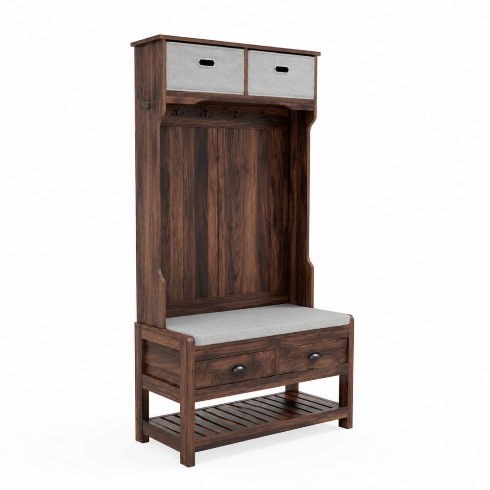 Appendiabiti Ingresso in Legno con Panca e Cassetti Grigio-Zenwooda