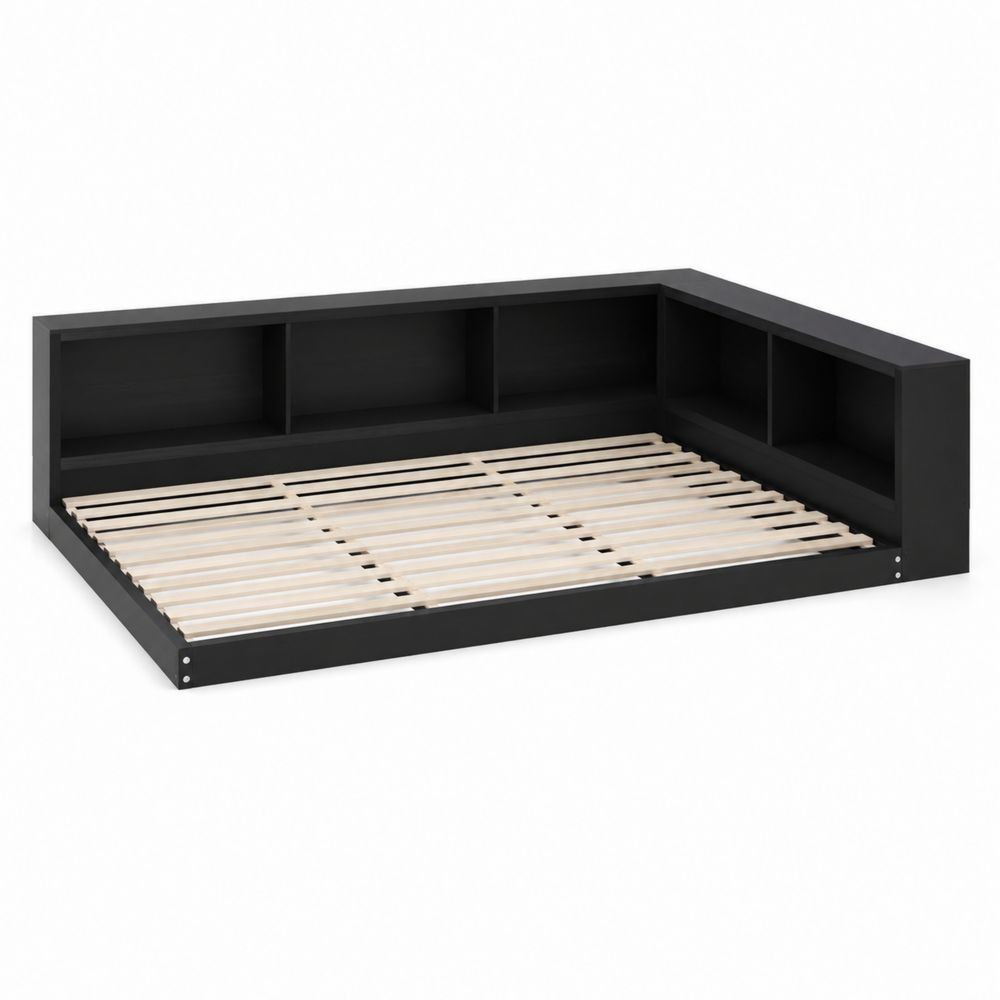 Letto Divano Angolare con Scaffali in MDF Nero 200x90 cm-Zenwooda