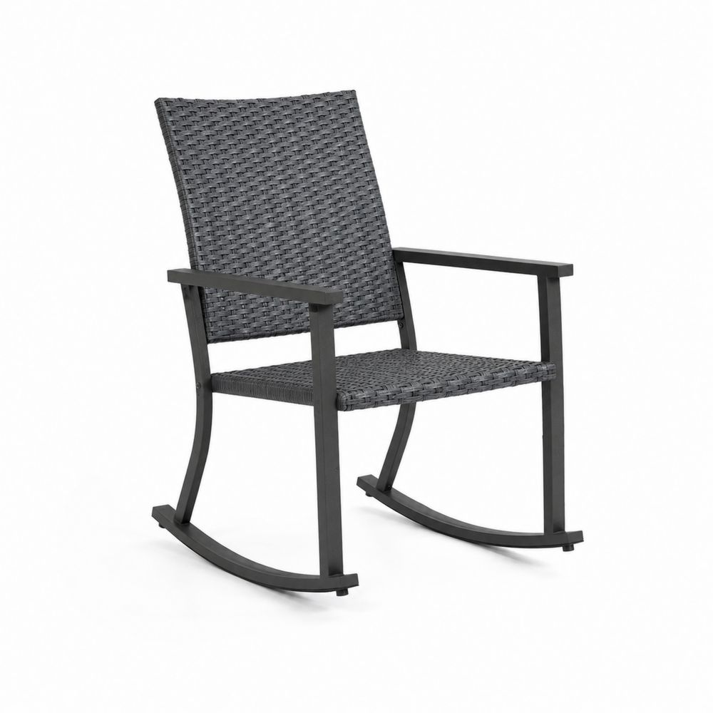 Sedia a Dondolo in Metallo e Rattan Sintetico Grigio Scuro-Zenwooda