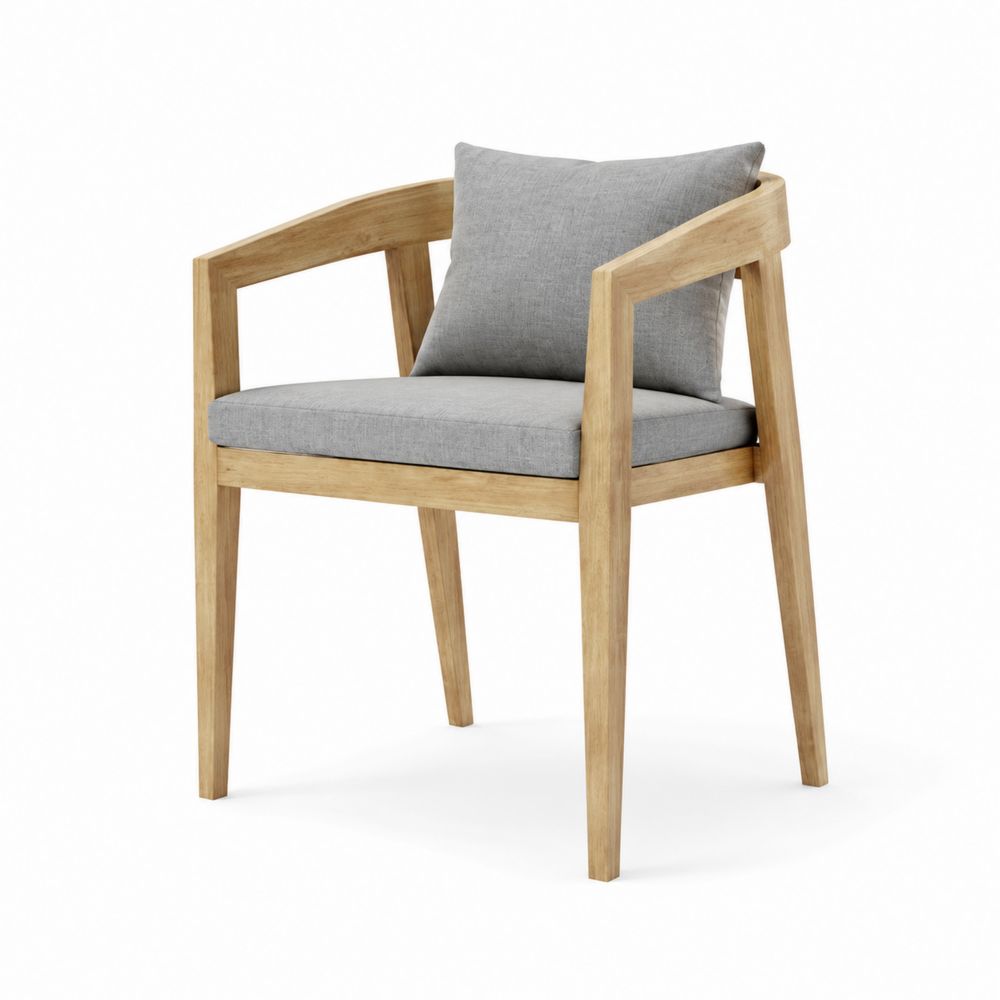 Sedia in legno di teak con cuscino in poliestere grigio-Zenwooda