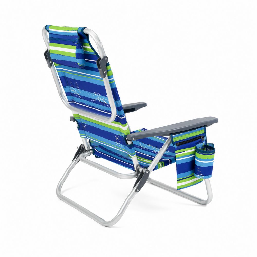 Sedia da spiaggia pieghevole in alluminio con tessuto a righe Blu e Verde-Zenwooda
