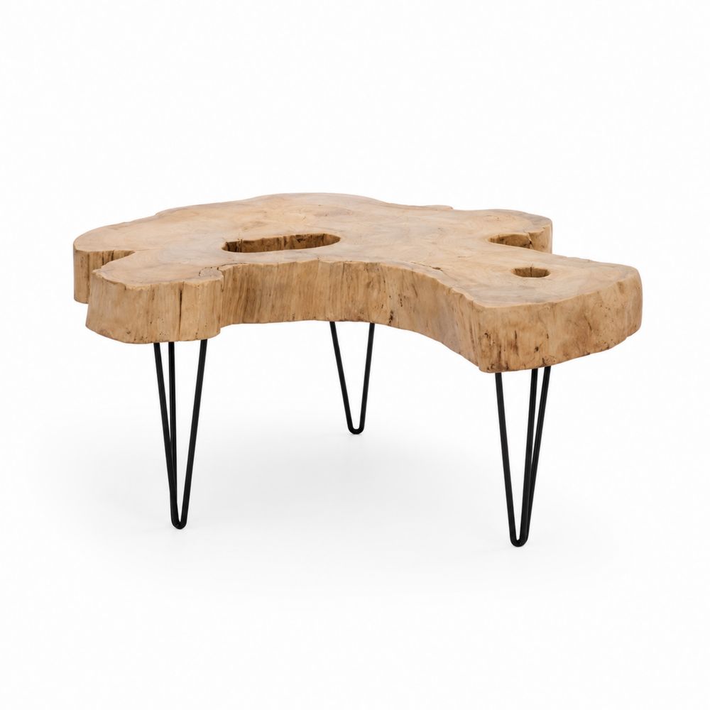 Tavolino da caffè in legno naturale con gambe in metallo nero-Zenwooda
