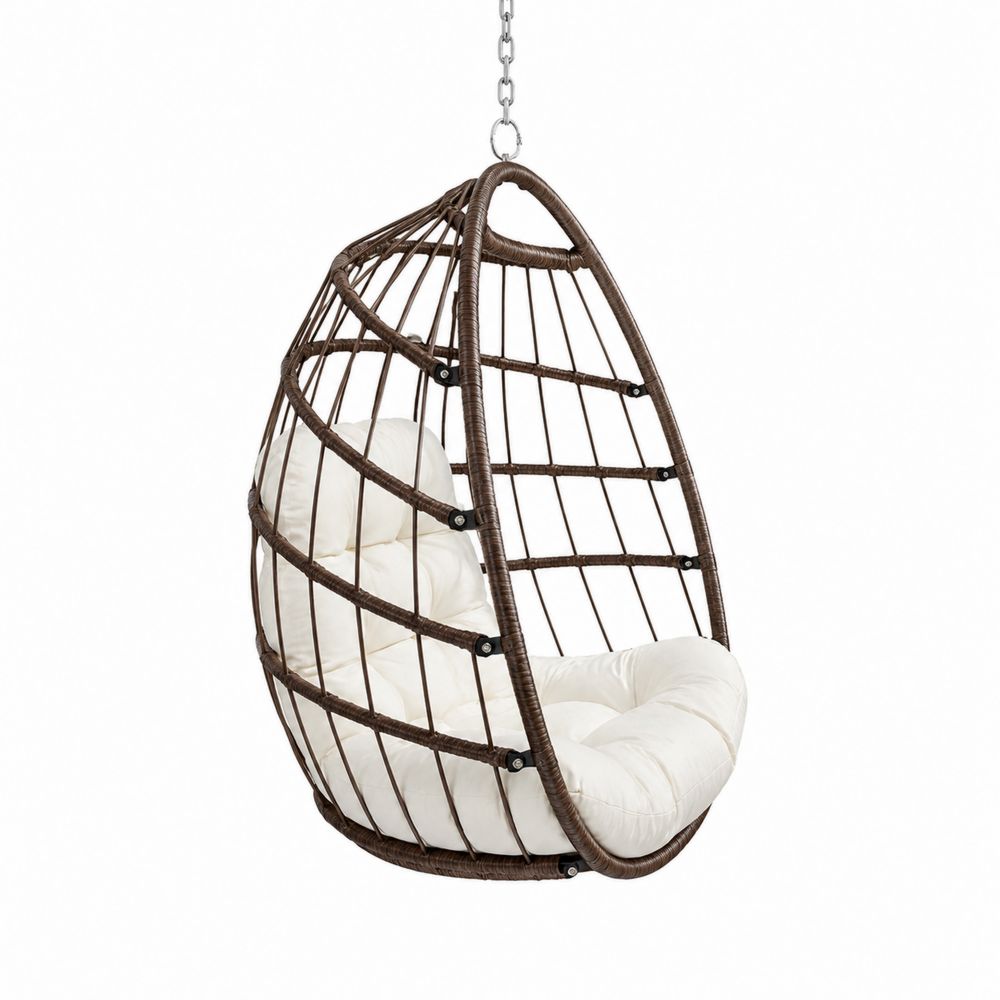 Sedia Sospesa in Rattan e Metallo con Cuscino Bianco-Zenwooda