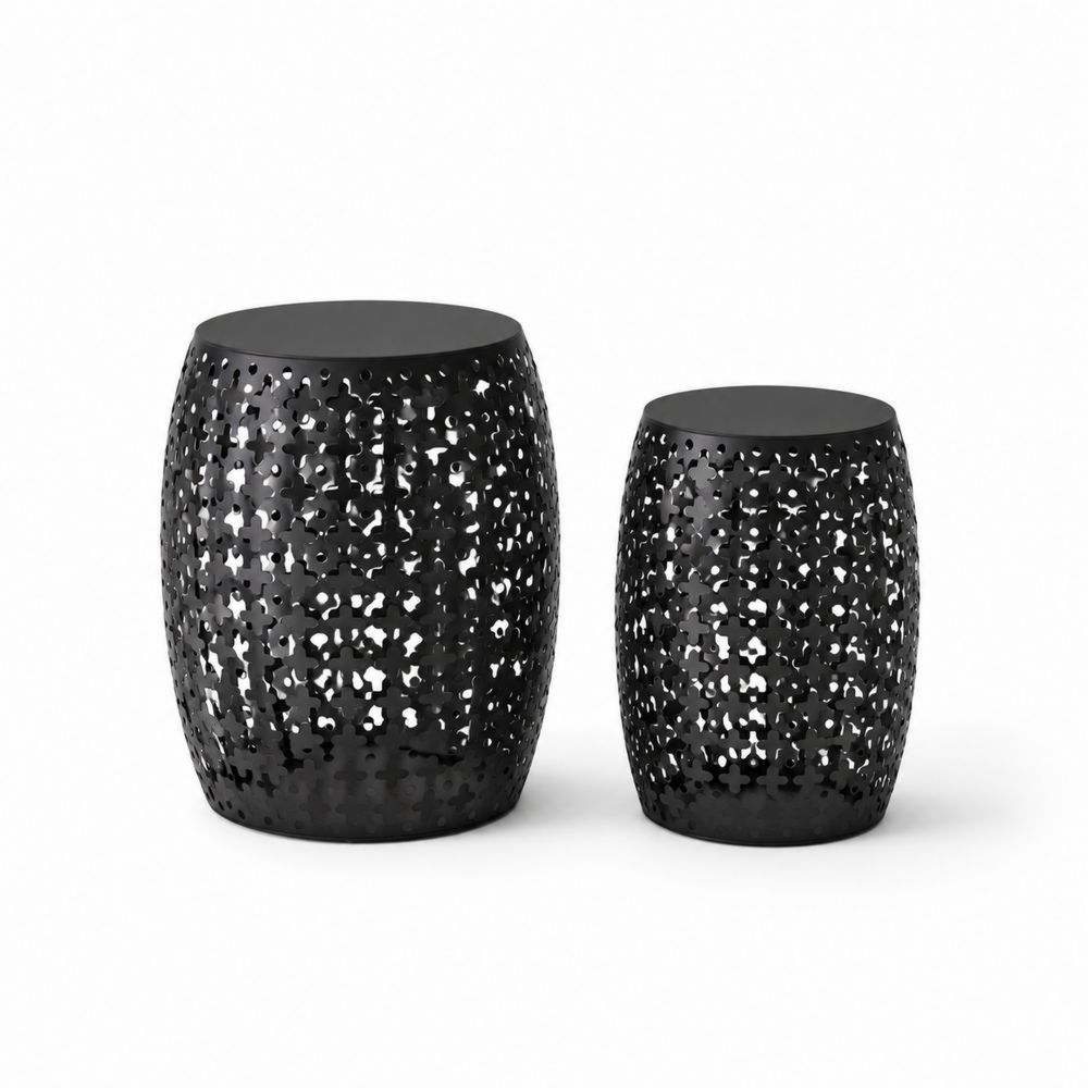 Set di 2 tavolini laterali in metallo nero traforato-Zenwooda