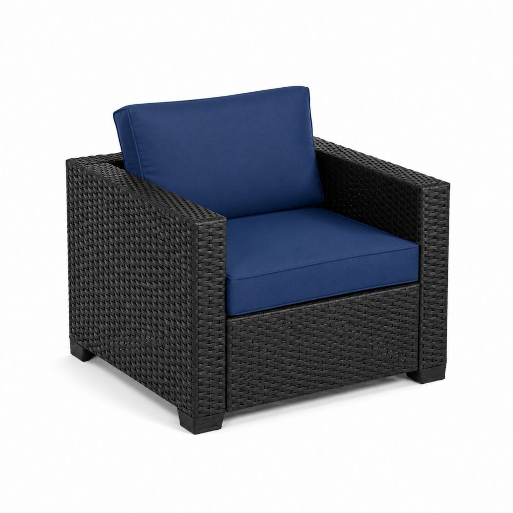 Poltrona in Rattan Sintetico con Cuscino Blu-Zenwooda