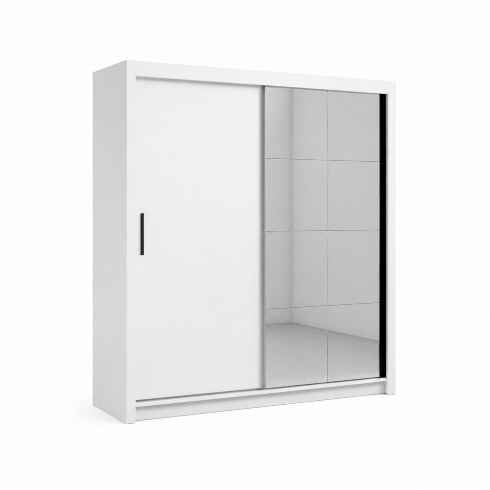 Armadio Scorrevole con Specchio in Legno Bianco 150x60x200 cm-Zenwooda