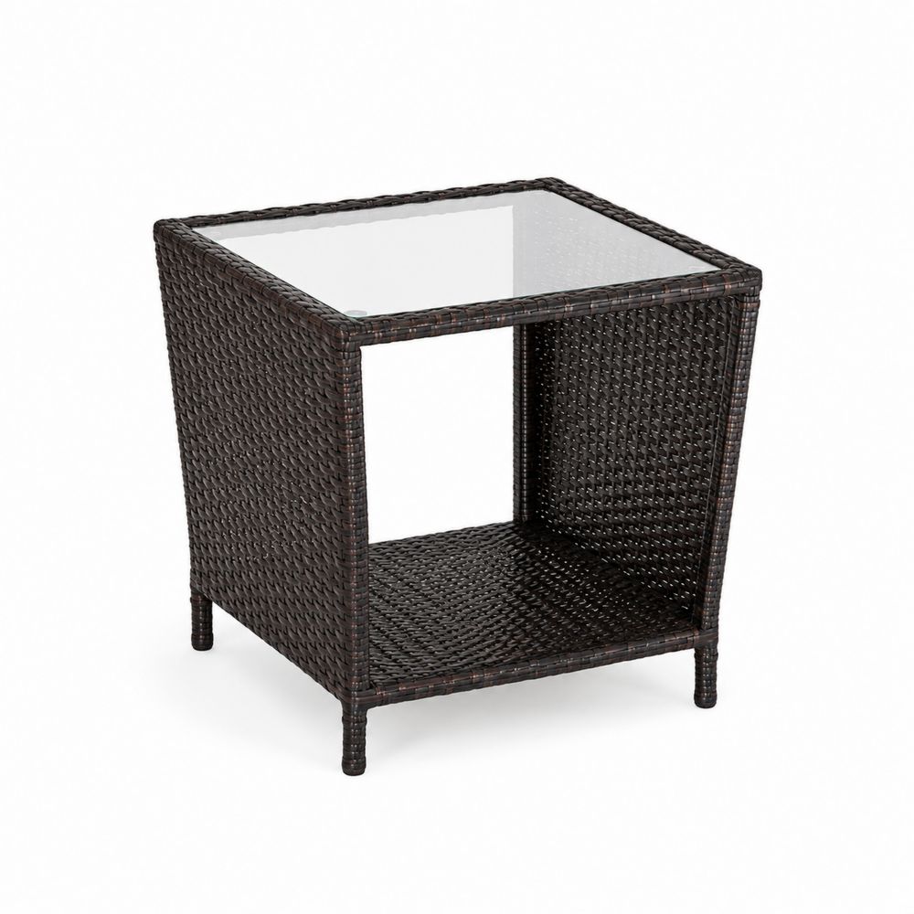 Tavolino da Esterno in Rattan con Piano in Vetro-Zenwooda