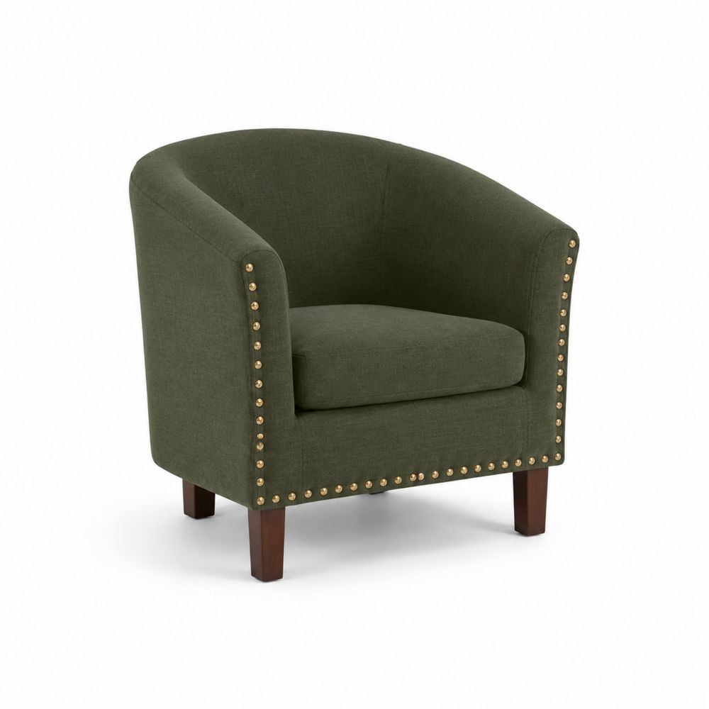 Poltrona in tessuto con borchie verde scuro-Zenwooda