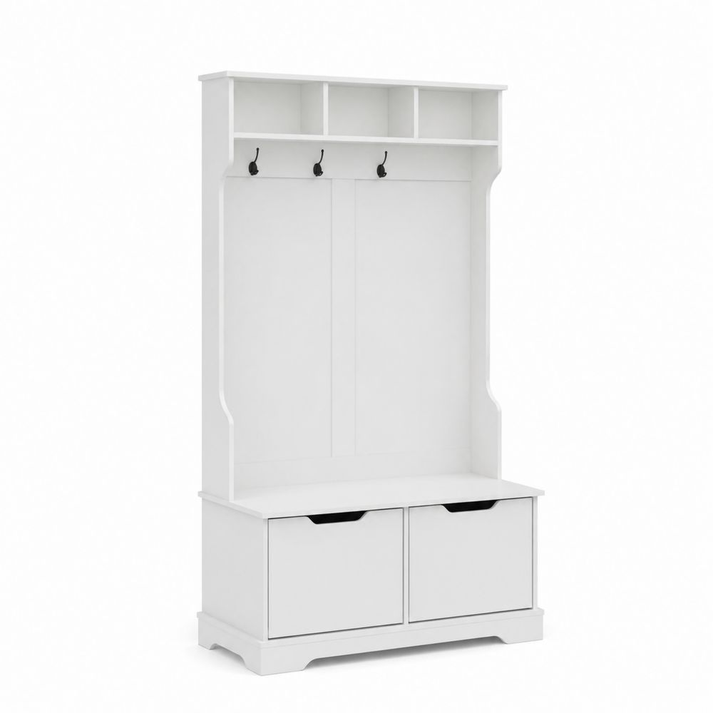 Appendiabiti in MDF Bianco con Mensole e Ganci-Zenwooda