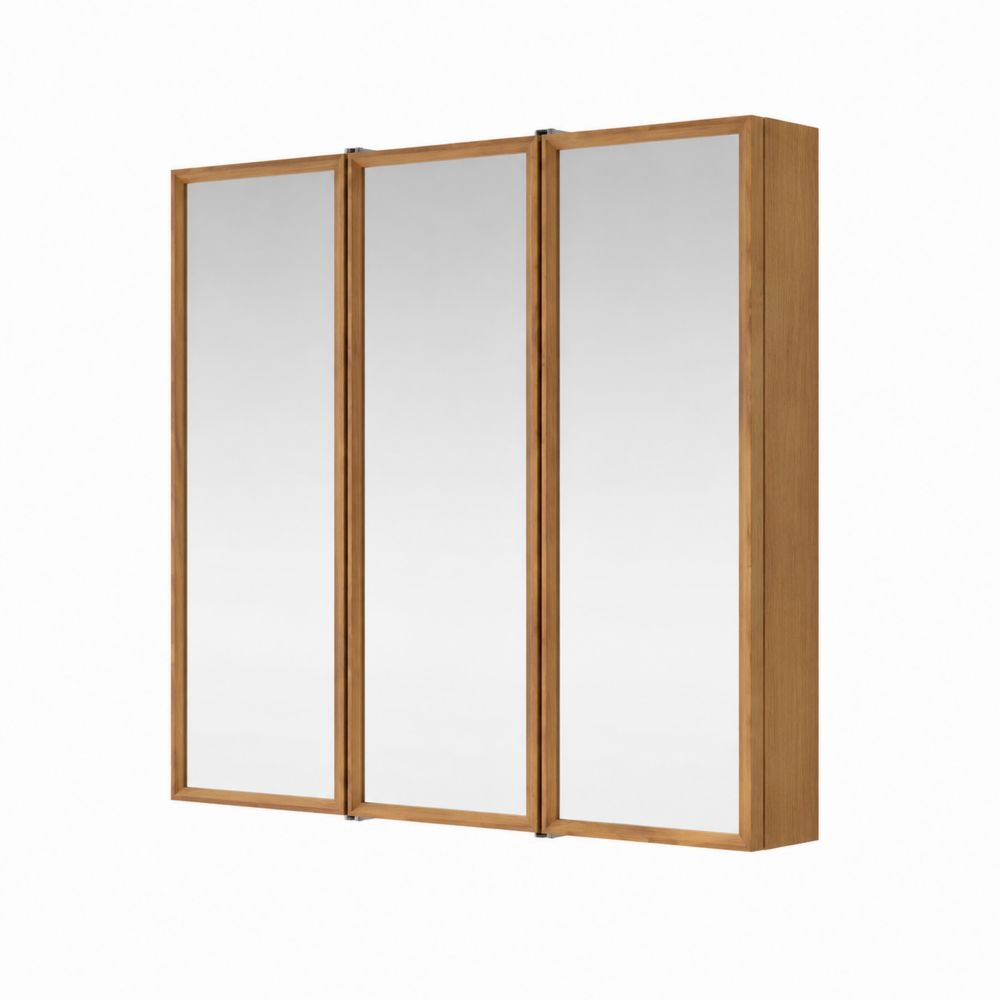 Armadio Specchio in Legno Chiaro con Ante in Vetro Temperato 90x15x75 cm-Zenwooda
