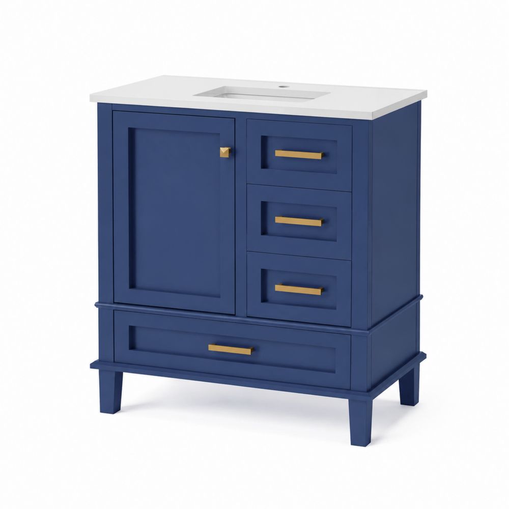Mobile Bagno in Legno Blu con Lavabo in Ceramica-Zenwooda