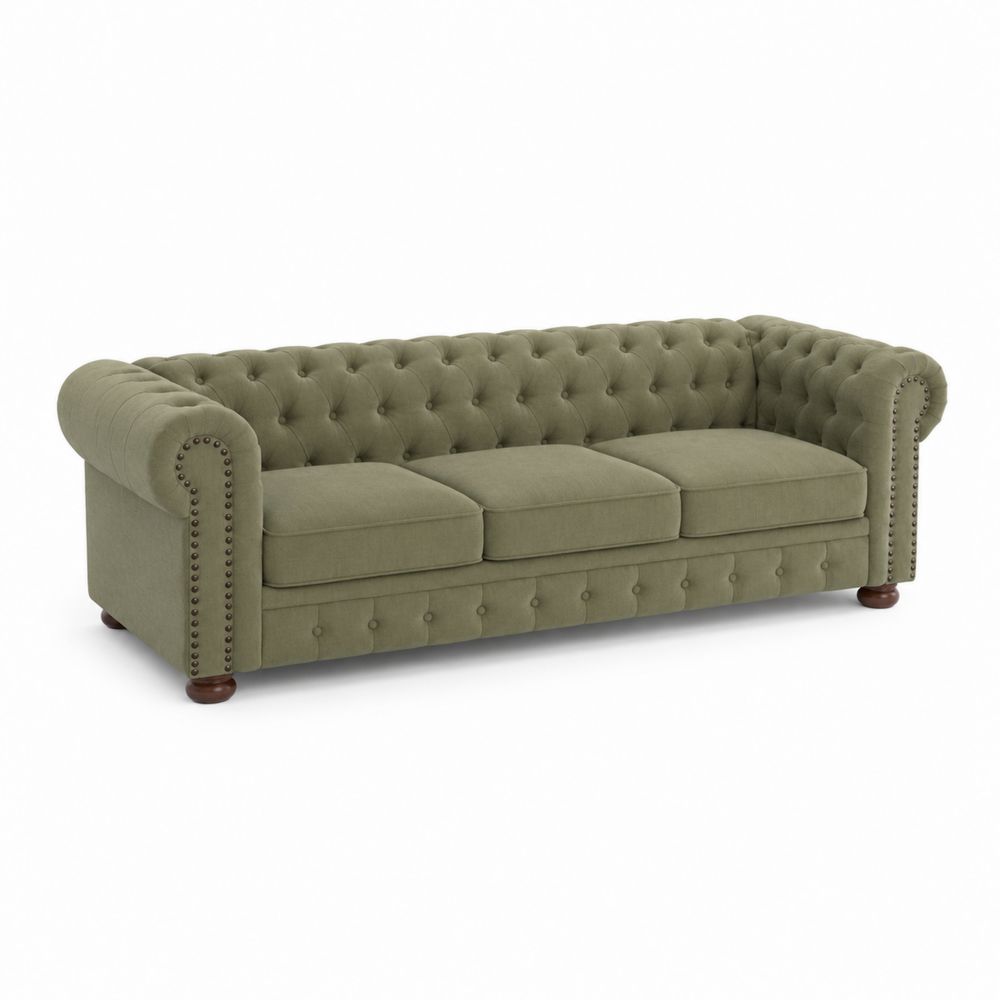 Divano Chesterfield 3 posti in tessuto Verde-Zenwooda