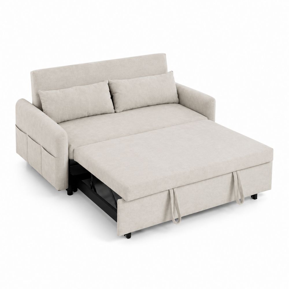 Divano letto in tessuto poliestere Beige con cuscini, 200x140 cm-Zenwooda