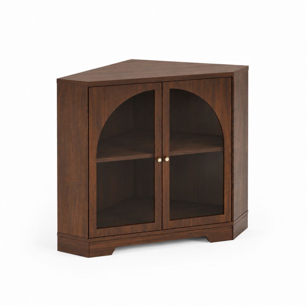 Credenza Angolare in Legno con Ante in Vetro Temperato Marrone-Zenwooda