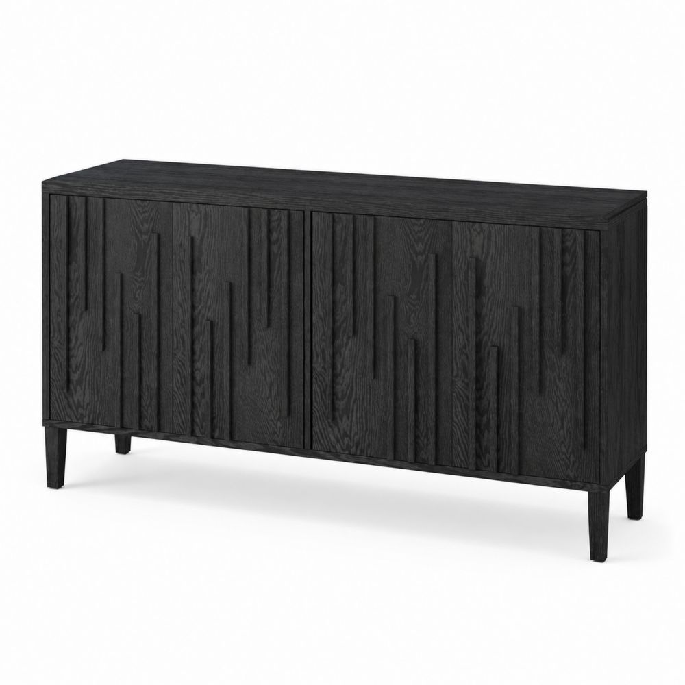 Credenza in legno nero con ante 160x45x75 cm-Zenwooda