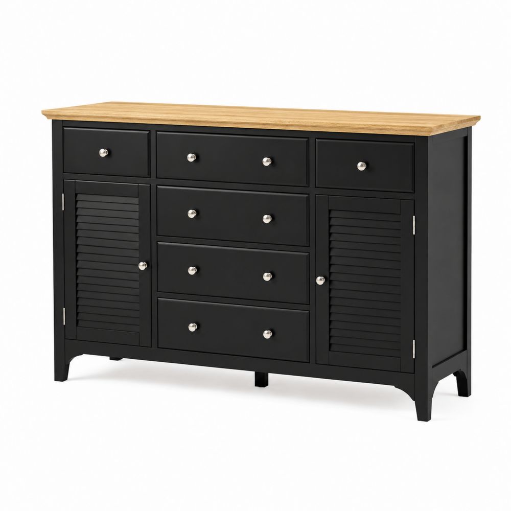 Credenza nera in MDF con cassetti e ante, 85x150x40 cm-Zenwooda