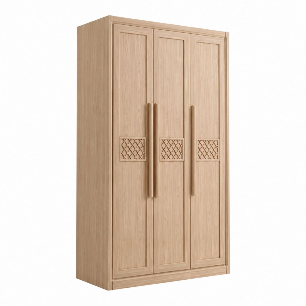 Armadio in Legno Massello a 3 Ante con Motivo Geometrico-Zenwooda