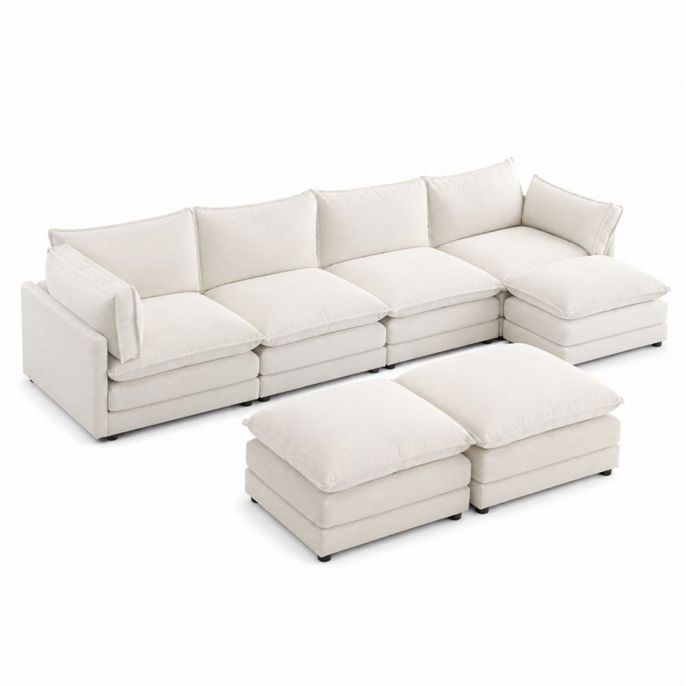Set di Divano Modulabile Angolare in Tessuto con Pouf-Zenwooda